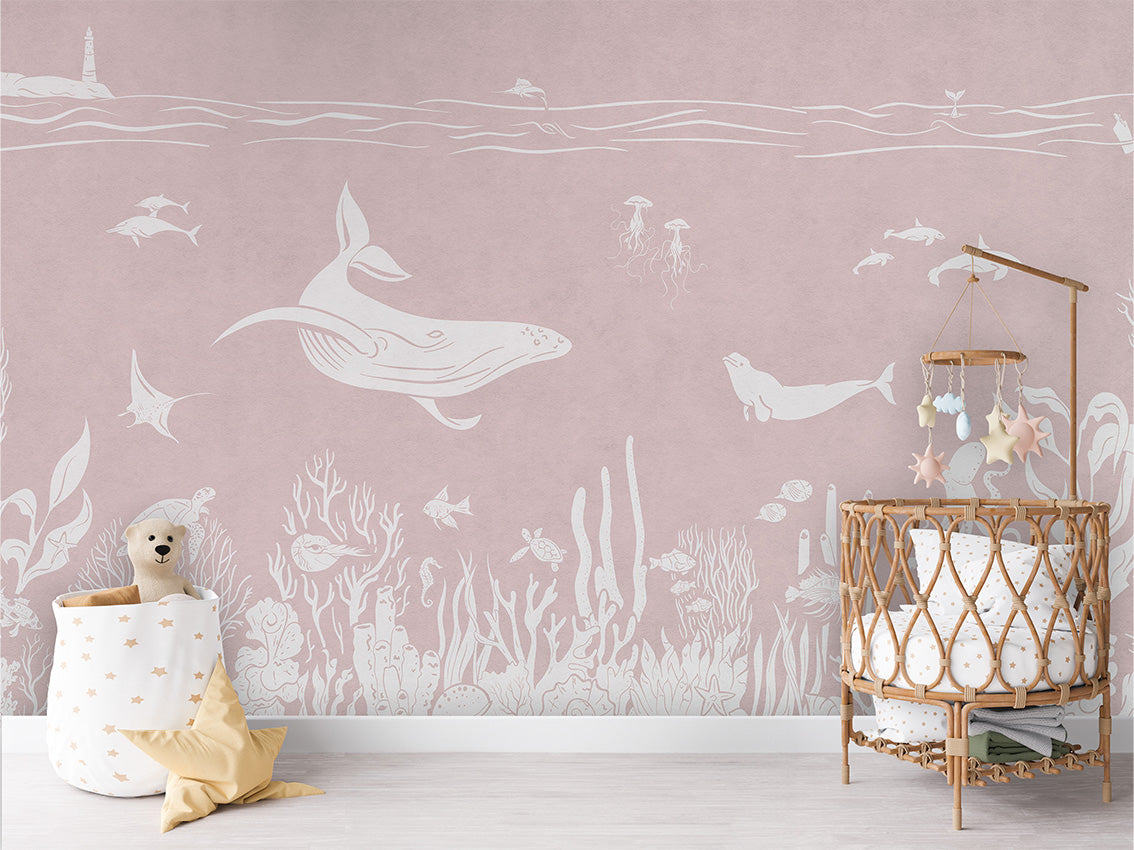 Monochrome Sea - Pink luxury wallpaper in kids room interior — Artehub Egypt