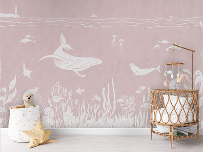 Monochrome Sea - Pink luxury wallpaper in kids room interior — Artehub Egypt
