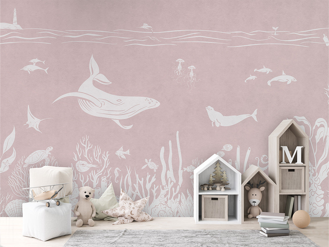 Monochrome Sea - Pink luxury wallpaper in kids room interior — Artehub Egypt