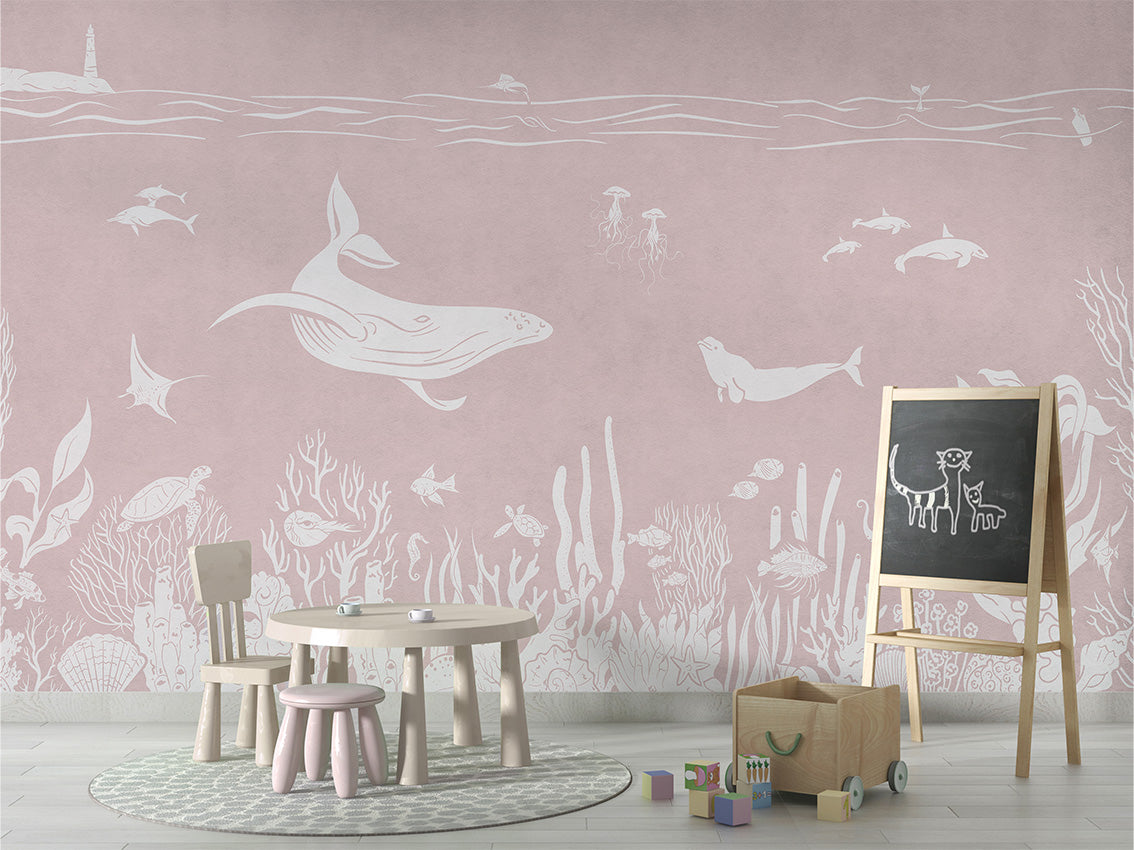 Monochrome Sea - Pink luxury wallpaper in kids room interior — Artehub Egypt