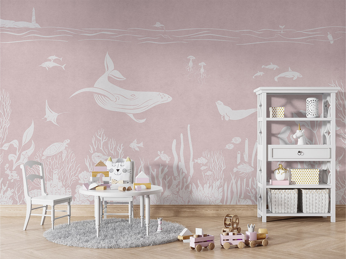 Monochrome Sea - Pink luxury wallpaper in kids room interior — Artehub Egypt