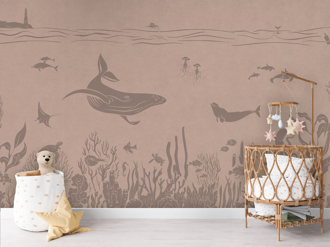 Monochrome Sea - Pink Vintage luxury wallpaper in kids room interior — Artehub Egypt