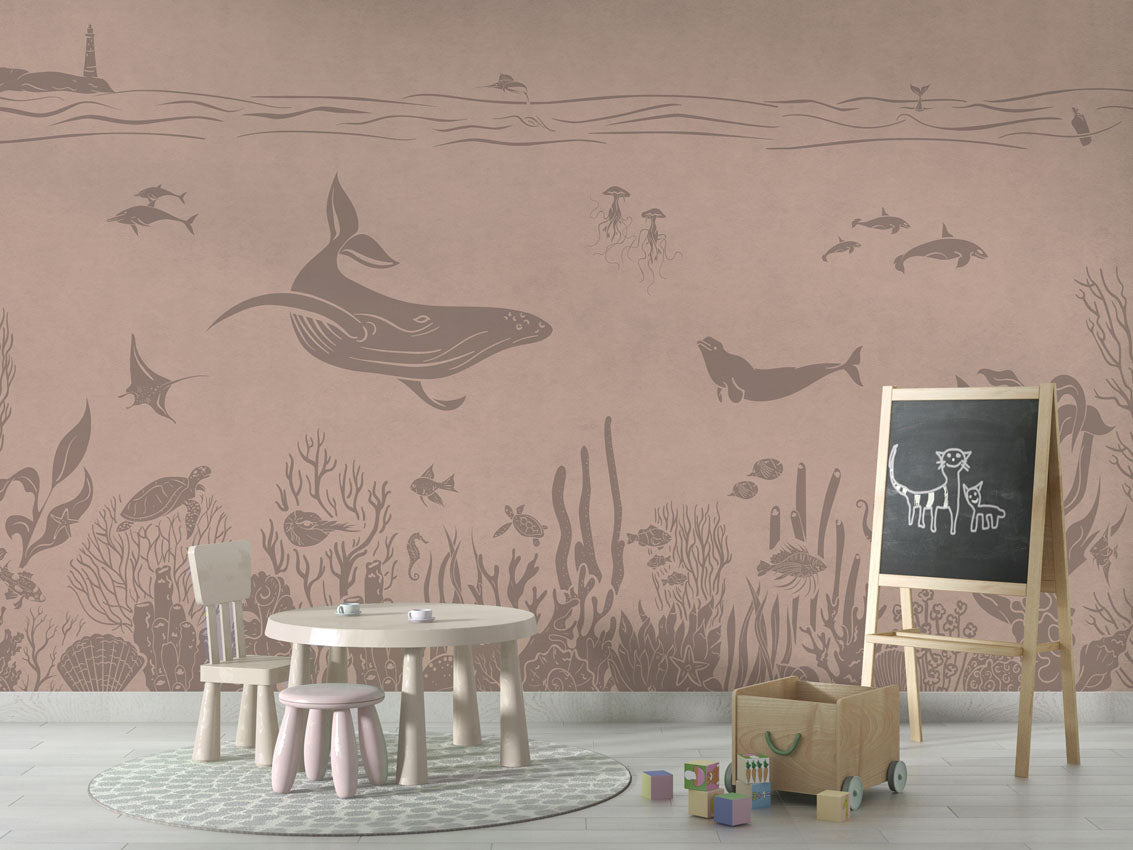 Monochrome Sea - Pink Vintage luxury wallpaper in kids room interior — Artehub Egypt