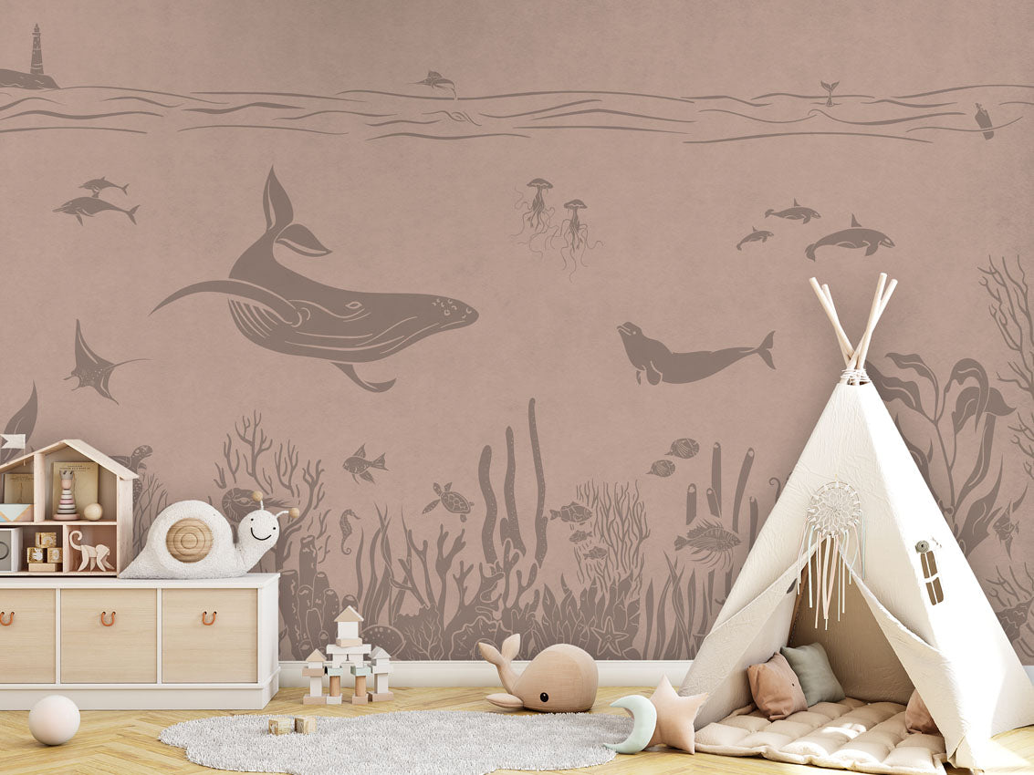 Monochrome Sea - Pink Vintage luxury wallpaper in kids room interior — Artehub Egypt
