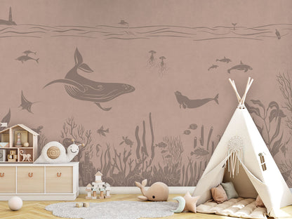 Monochrome Sea - Pink Vintage luxury wallpaper in kids room interior — Artehub Egypt