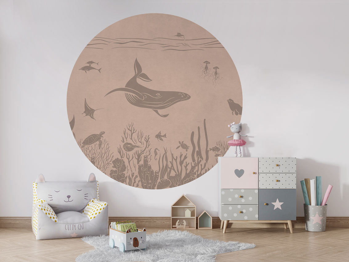 Monochrome Sea - Circle - Pink Vintage wall circle sticker by Artehub