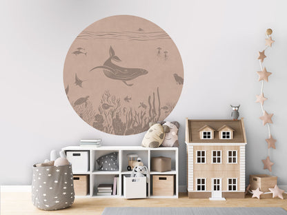 Monochrome Sea - Circle - Pink Vintage wall circle sticker by Artehub