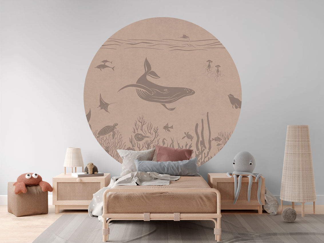Monochrome Sea - Circle - Pink Vintage wall circle sticker by Artehub