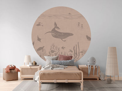Monochrome Sea - Circle - Pink Vintage wall circle sticker by Artehub