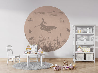 Monochrome Sea - Circle - Pink Vintage wall circle sticker by Artehub