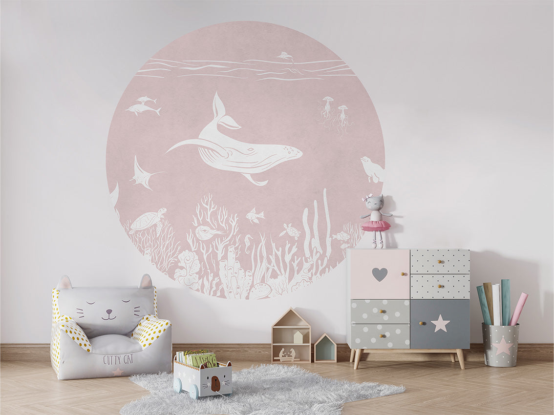 Monochrome Sea - Pink - Circle wall circle sticker by Artehub