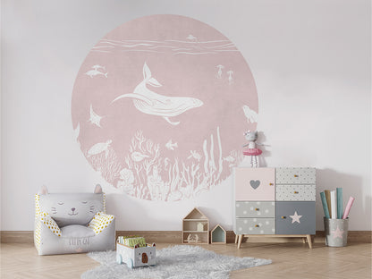 Monochrome Sea - Pink - Circle wall circle sticker by Artehub