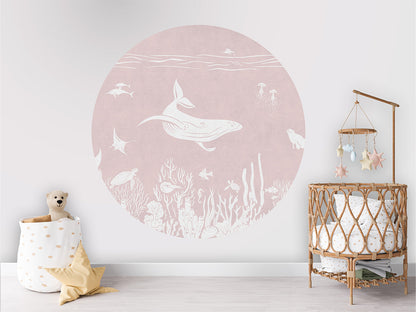 Monochrome Sea - Pink - Circle wall circle sticker by Artehub