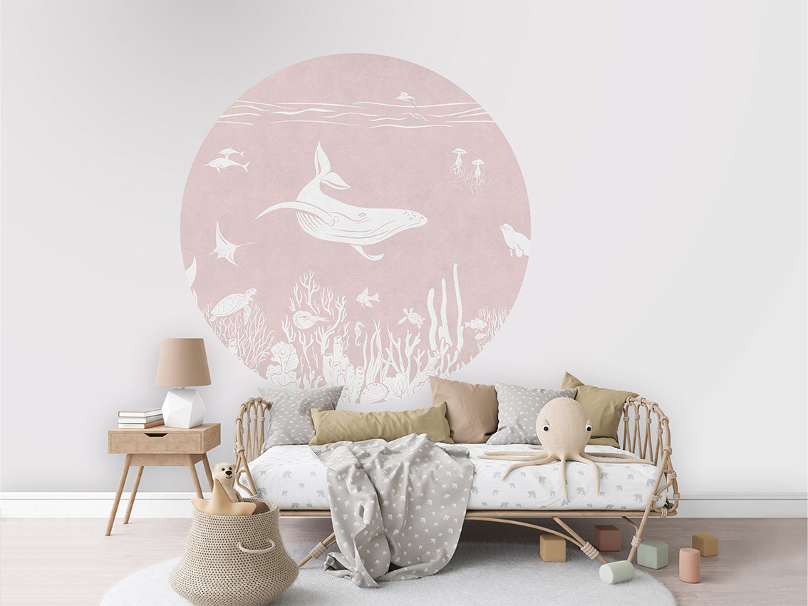 Monochrome Sea - Pink - Circle wall circle sticker by Artehub