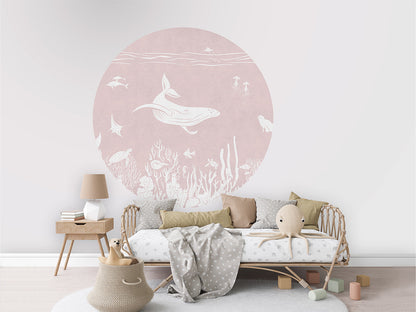 Monochrome Sea - Pink - Circle wall circle sticker by Artehub