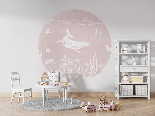 Monochrome Sea - Pink - Circle wall circle sticker by Artehub
