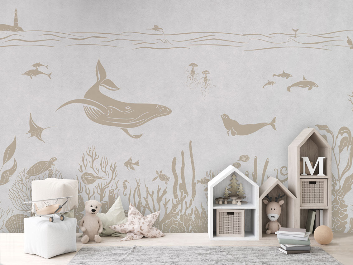 Monochrome Sea - White Vintage luxury wallpaper in kids room interior — Artehub Egypt