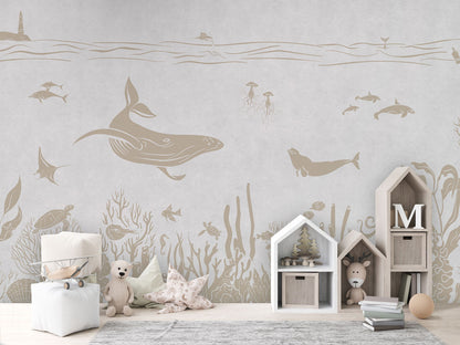 Monochrome Sea - White Vintage luxury wallpaper in kids room interior — Artehub Egypt