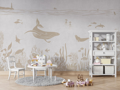 Monochrome Sea - White Vintage luxury wallpaper in kids room interior — Artehub Egypt