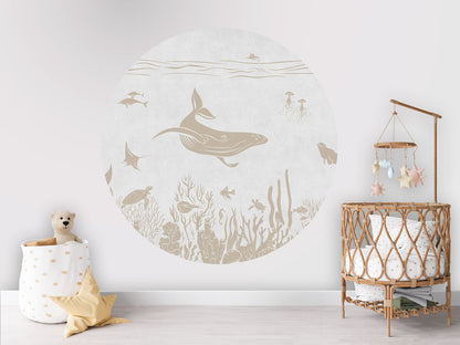 Monochrome Sea - Circle - White Vintage wall circle sticker by Artehub