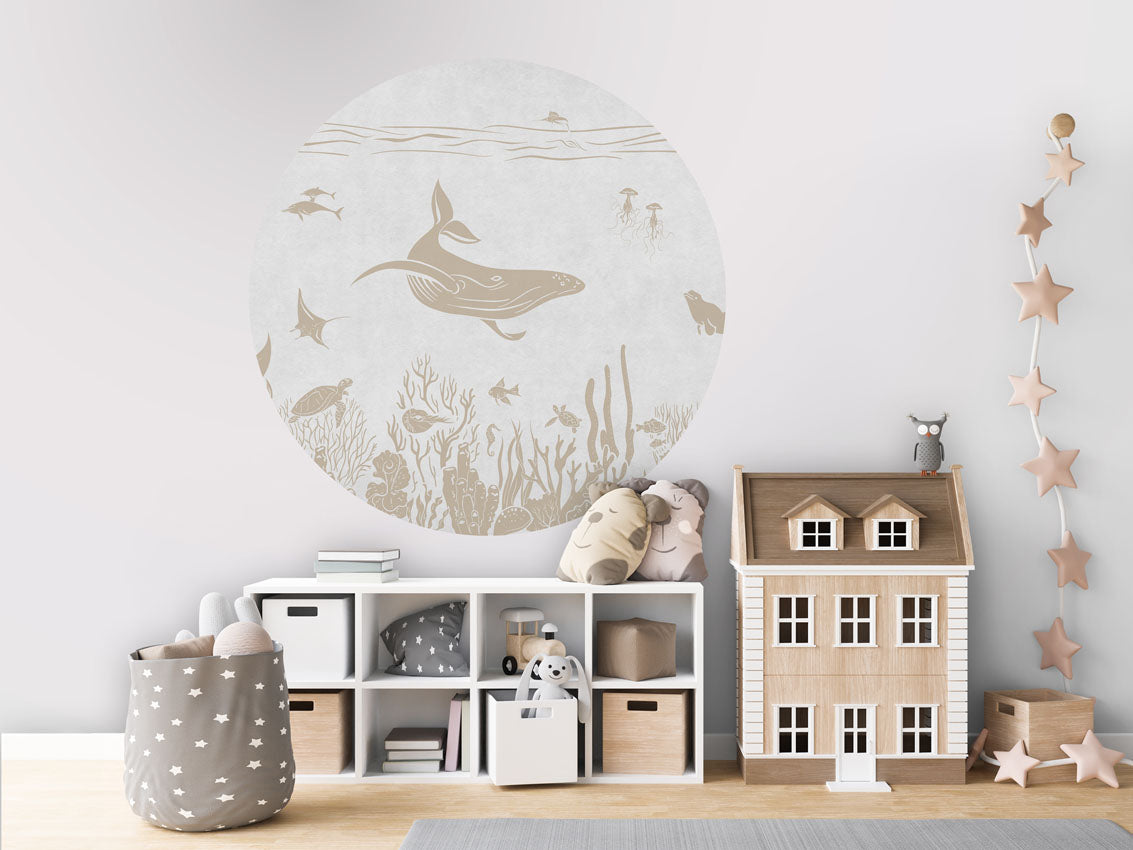 Monochrome Sea - Circle - White Vintage wall circle sticker by Artehub