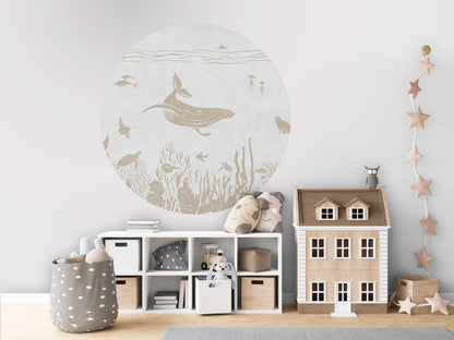 Monochrome Sea - Circle - White Vintage wall circle sticker by Artehub