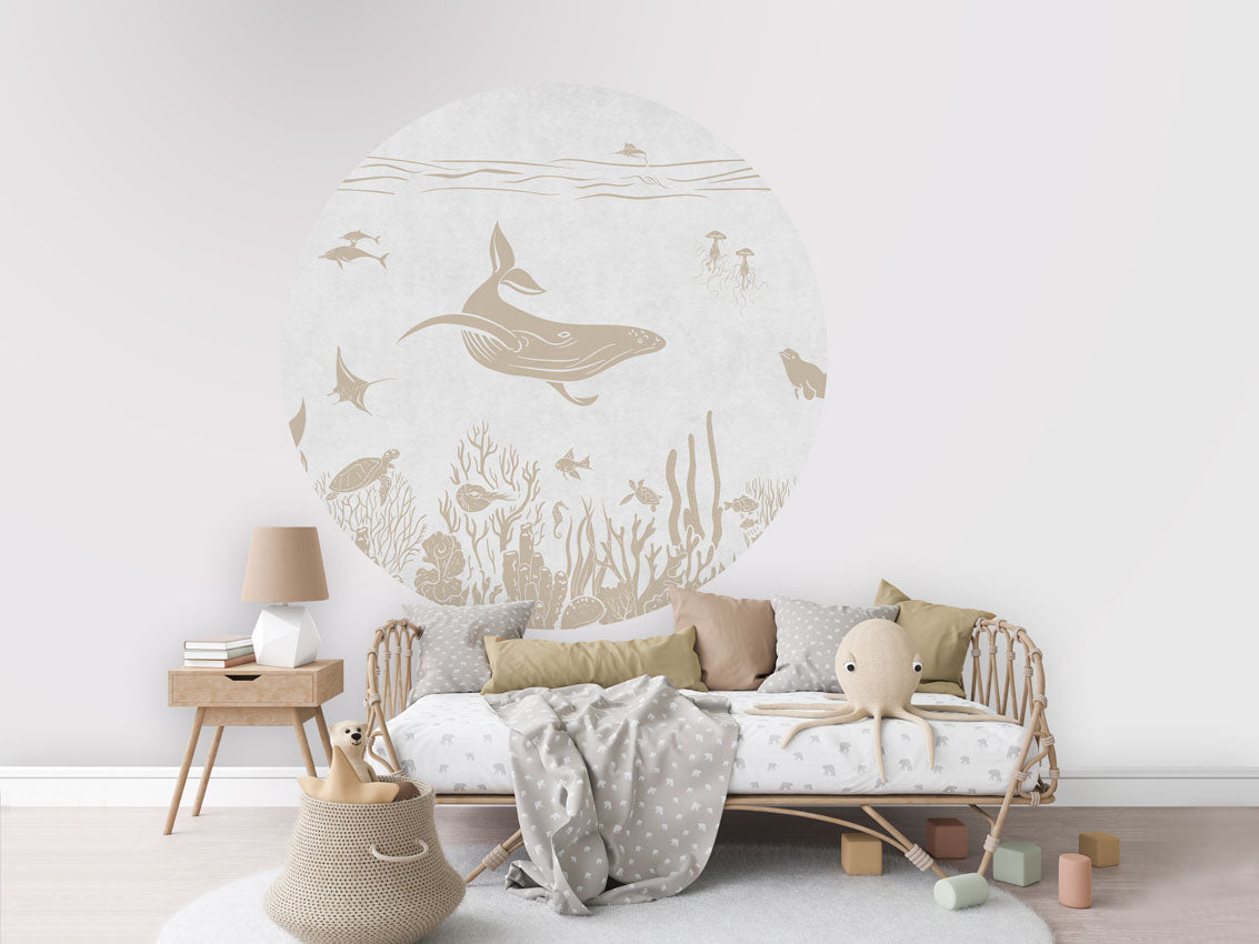Monochrome Sea - Circle - White Vintage wall circle sticker by Artehub