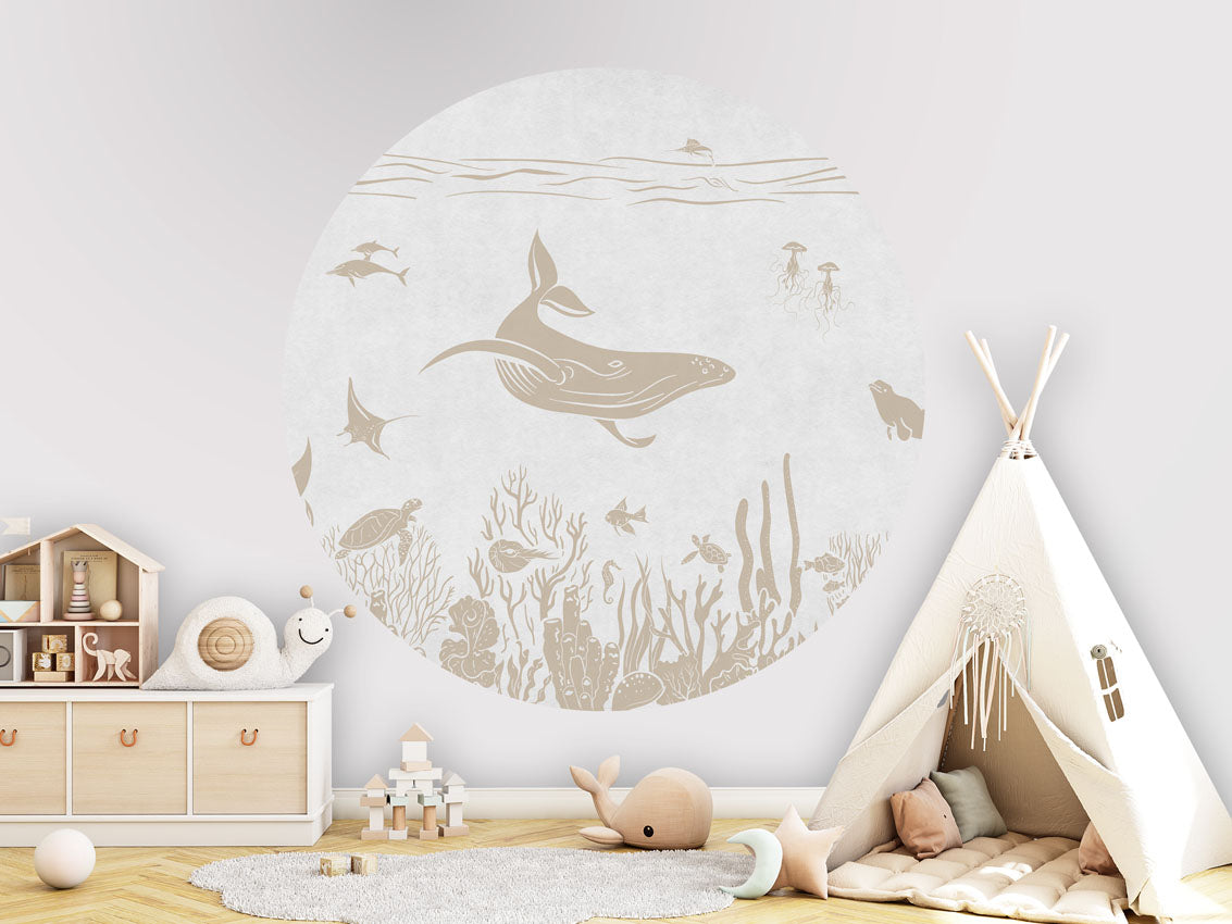 Monochrome Sea - Circle - White Vintage wall circle sticker by Artehub