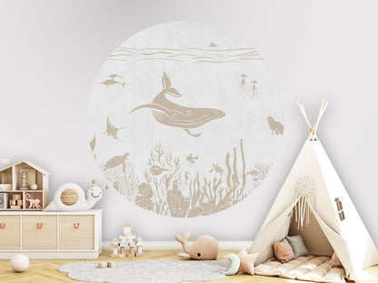 Monochrome Sea - Circle - White Vintage wall circle sticker by Artehub