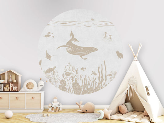 Monochrome Sea - Circle - White Vintage wall circle sticker by Artehub