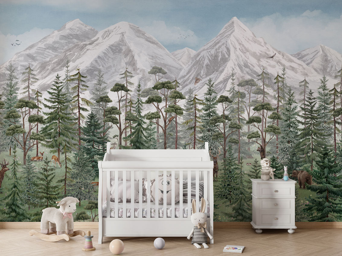 Mountain Forest luxury wallpaper in kids room interior — Artehub Egypt