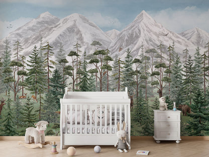 Mountain Forest luxury wallpaper in kids room interior — Artehub Egypt
