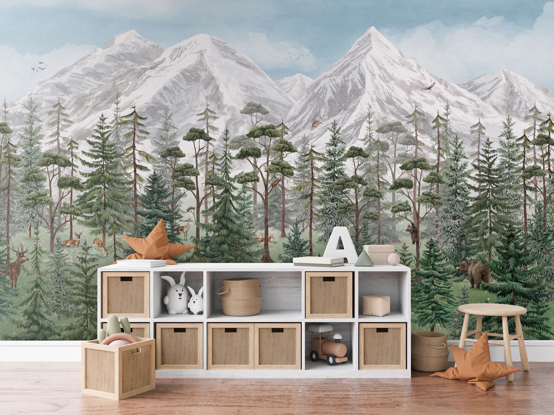 Mountain Forest luxury wallpaper in kids room interior — Artehub Egypt