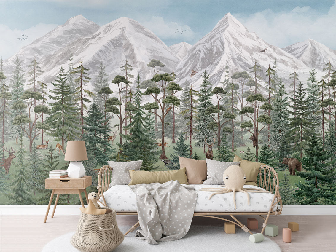 Mountain Forest luxury wallpaper in kids room interior — Artehub Egypt