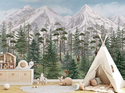 Mountain Forest luxury wallpaper in kids room interior — Artehub Egypt