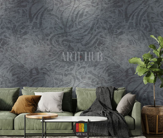 Detailed view of a modern dining room featuring a dark grey abstract patterned wallpaper. The room includes a large dark wood dining table, grey upholstered chairs, a unique white pendant light, and a tall green plant, enhancing the contemporary Egyptian decor.
صورة مفصلة لغرفة طعام عصرية تعرض ورق حائط رمادي داكن بنقوش تجريدية. الغرفة تحتوي على طاولة طعام خشبية داكنة كبيرة، كراسي قماش رمادية، إضاءة معلقة بيضاء فريدة، ونبات أخضر طويل، مما يبرز الديكور العصري في مصر.
room: living room