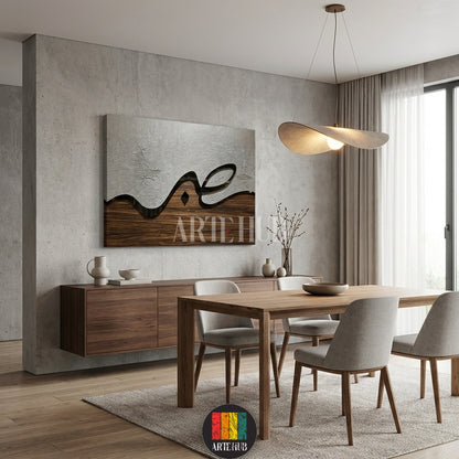A sophisticated canvas wall art from Artehub featuring a stylized Arabic letter over a wood and silver textured background, displayed in a modern Egypt apartment.

تابلوه كانفاس من Artehub يجسد حرف الصاد بلمسة خشبية وفضية عصرية، معلق في غرفة جلوس بتصميم مصري حديث
