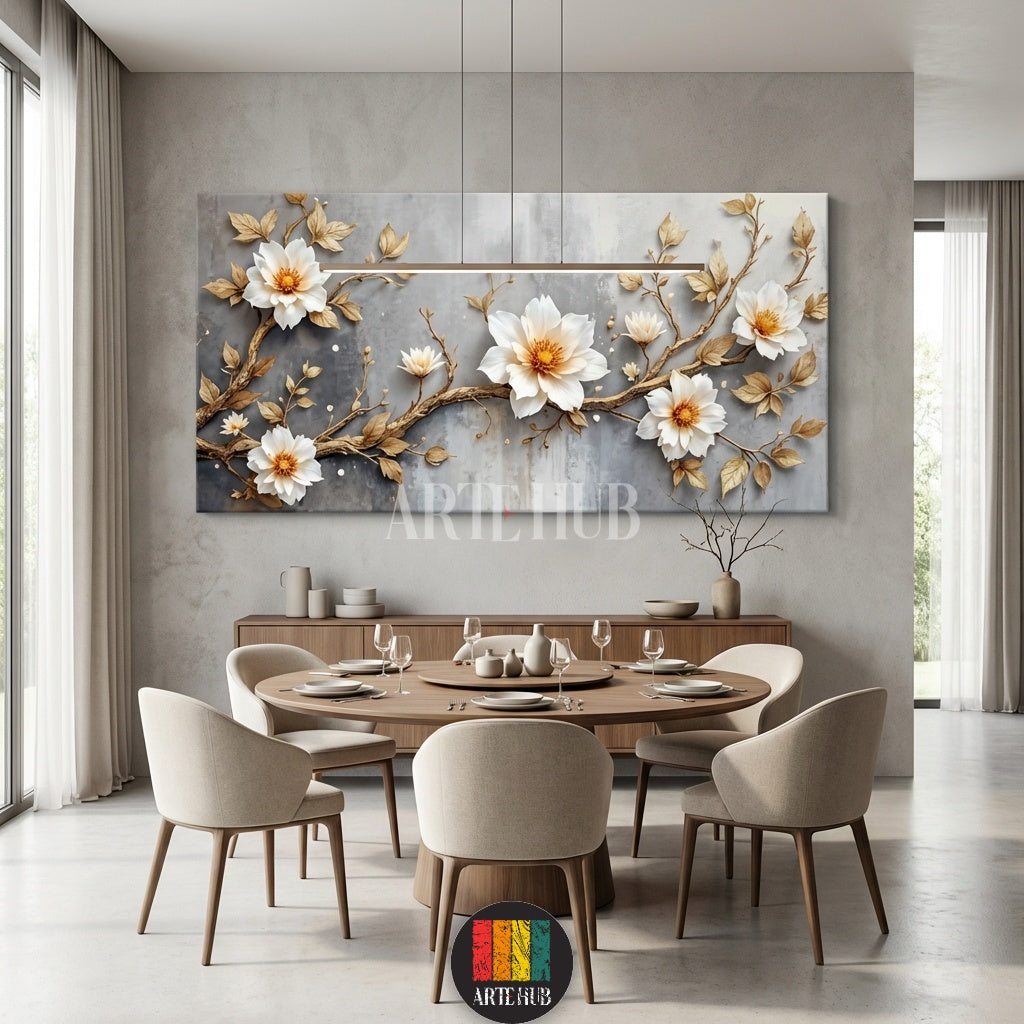 Elegant white flowers on golden branches canvas wall art by Artehub. High-quality wall decor in Egypt for modern homes.

تابلوه كانفاس زهور بيضاء وأغصان ذهبية راقية من Artehub. ديكور حوائط عالي الجودة في مصر للمنازل العصرية.