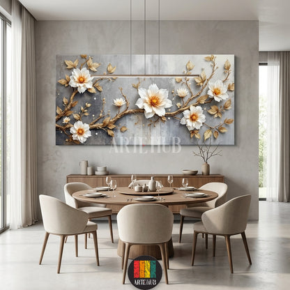 Elegant white flowers on golden branches canvas wall art by Artehub. High-quality wall decor in Egypt for modern homes.

تابلوه كانفاس زهور بيضاء وأغصان ذهبية راقية من Artehub. ديكور حوائط عالي الجودة في مصر للمنازل العصرية.