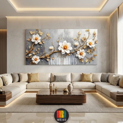Elegant white flowers on golden branches canvas wall art by Artehub. High-quality wall decor in Egypt for modern homes.

تابلوه كانفاس زهور بيضاء وأغصان ذهبية راقية من Artehub. ديكور حوائط عالي الجودة في مصر للمنازل العصرية.