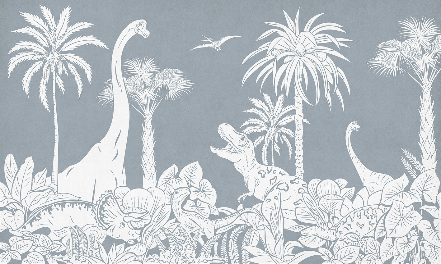 Monochrome Dino - Blue European mural wallpaper design for kids room — Artehub Egypt