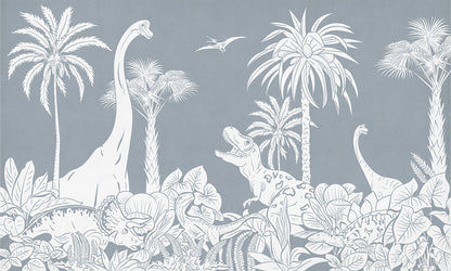 Monochrome Dino - Blue European mural wallpaper design for kids room — Artehub Egypt