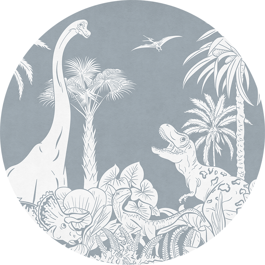 Monochrome Dino - Blue - Circle wall circle sticker by Artehub