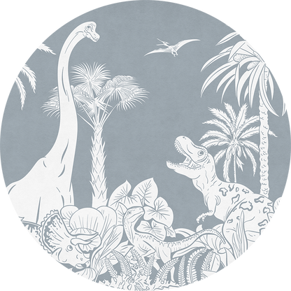 Monochrome Dino - Blue - Circle wall circle sticker by Artehub