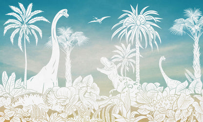 Monochrome Dino - Blue Sky European mural wallpaper design for kids room — Artehub Egypt