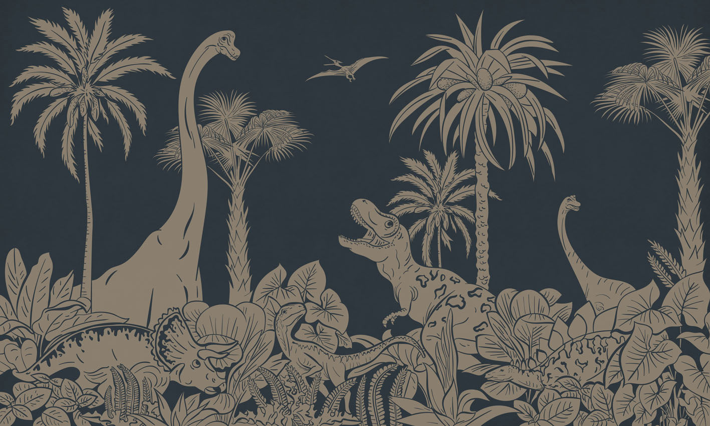 Monochrome Dino - Blue Vintage European mural wallpaper design for kids room — Artehub Egypt