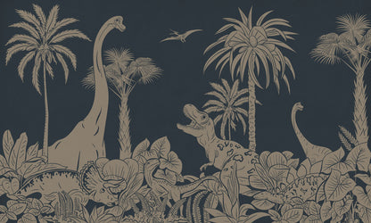 Monochrome Dino - Blue Vintage European mural wallpaper design for kids room — Artehub Egypt