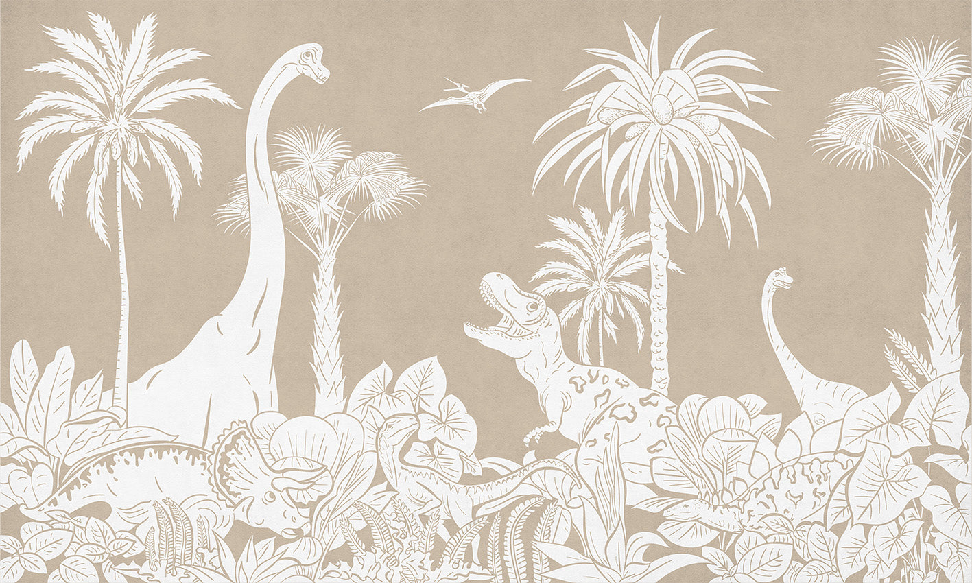Monochrome Dino - Brown European mural wallpaper design for kids room — Artehub Egypt