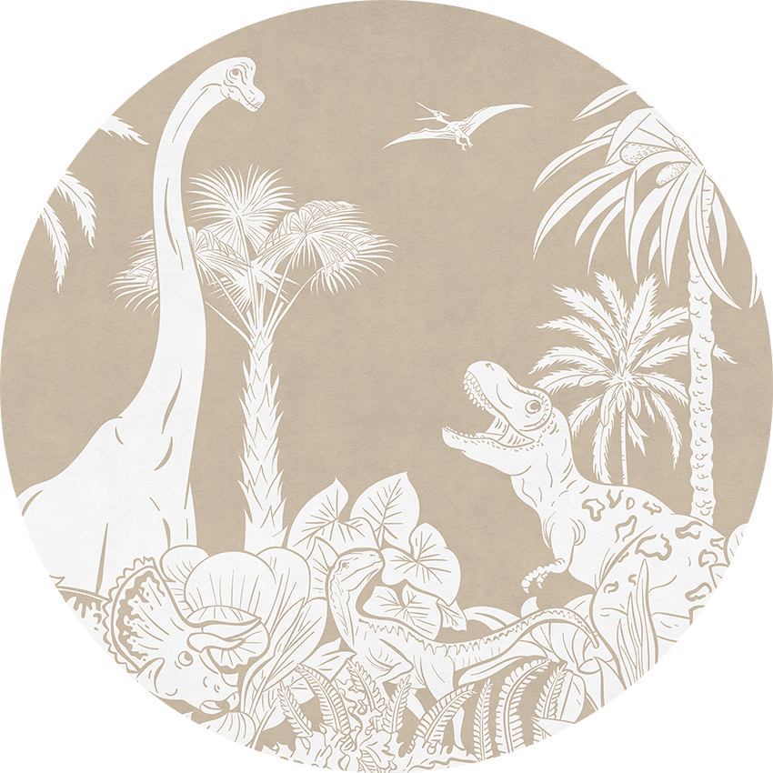 Monochrome Dino - Brown - Circle wall circle sticker by Artehub