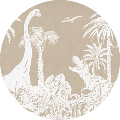 Monochrome Dino - Brown - Circle wall circle sticker by Artehub
